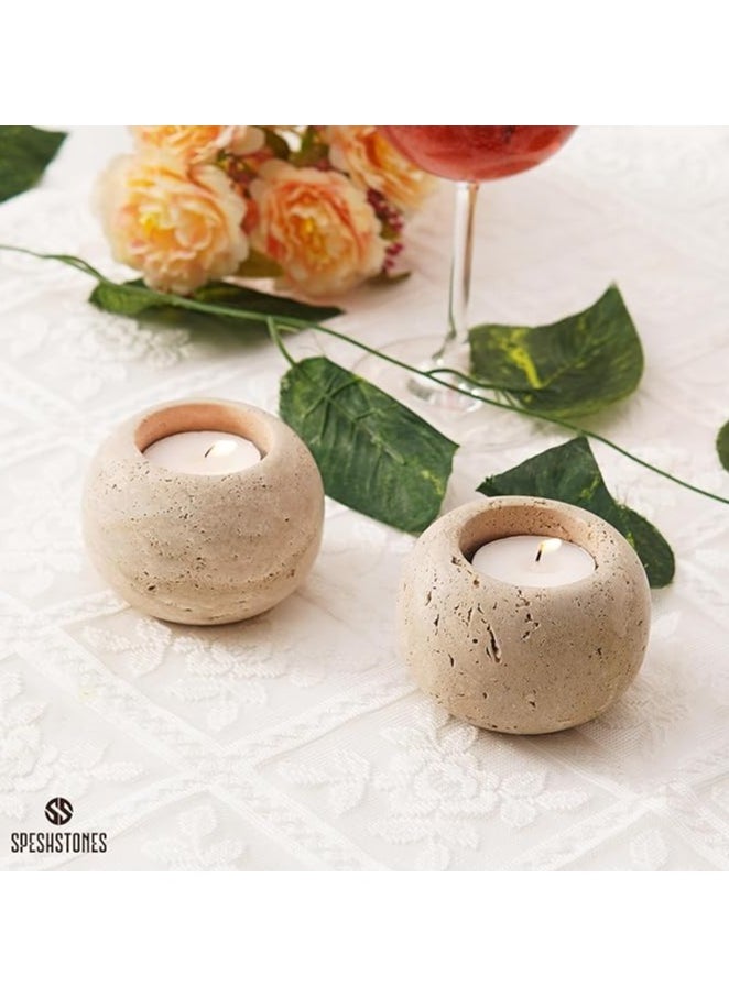 RADICALn Tealight Candle Holder 2.5" Inches Travertine Handmade Votive Candle Holder - Stone Votive Candle Holder, Travertine Candle Holder, Stone Tea Light Holder  - Image 2