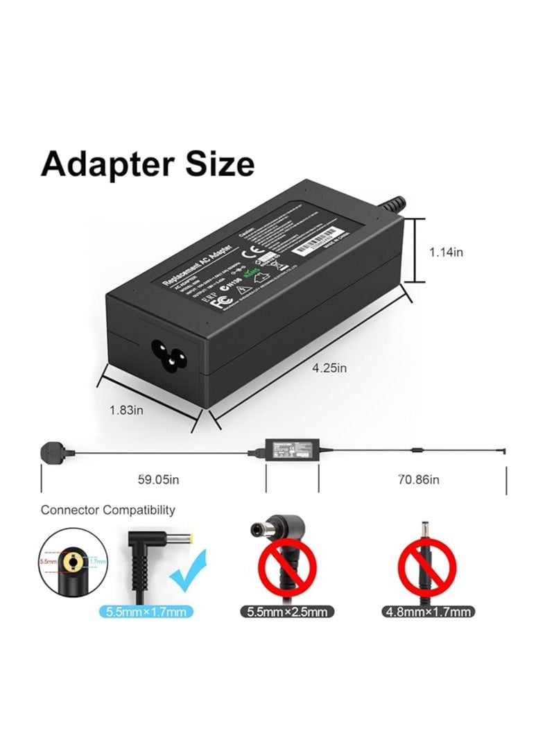 Terabyte شاحن لابتوب لأيسر 65 واط/19 فولت/3.42 أمبير محول طاقة بديل مع كابل طاقة متوافق مع أيسر أسباير أيسر ES1-511 E1 E3 E3-111 E5 والمزيد - (5.5x1.7 مم) - Image 2
