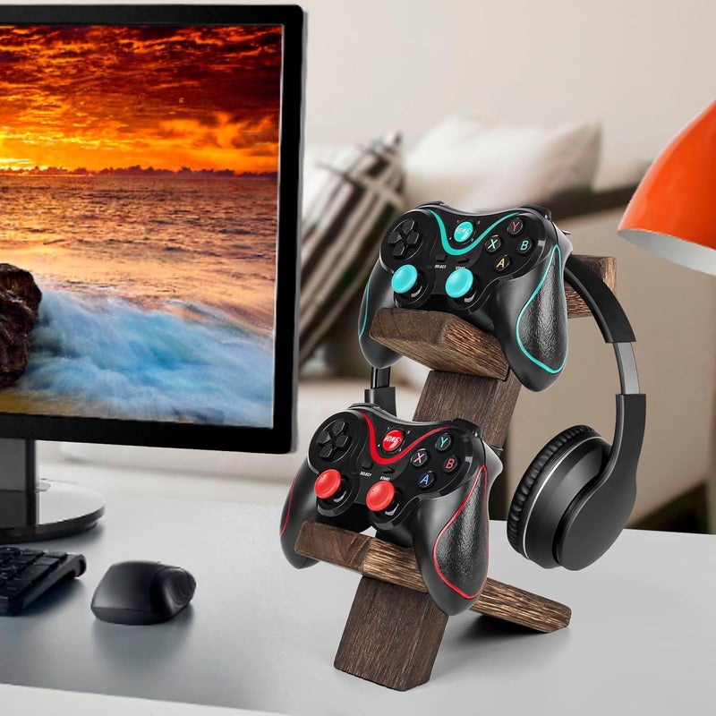 BEARUT Wooden Game Controller Holder Headset Stand 2Tier Universal Controller Gaming PC Accessories Storage Rack Headphone Stand for Xbox Series PS5 PS4 - Image 3