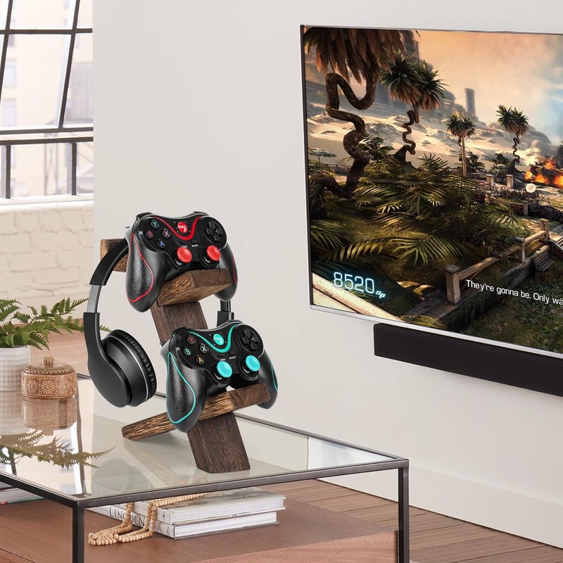BEARUT Wooden Game Controller Holder Headset Stand 2Tier Universal Controller Gaming PC Accessories Storage Rack Headphone Stand for Xbox Series PS5 PS4 - Image 4