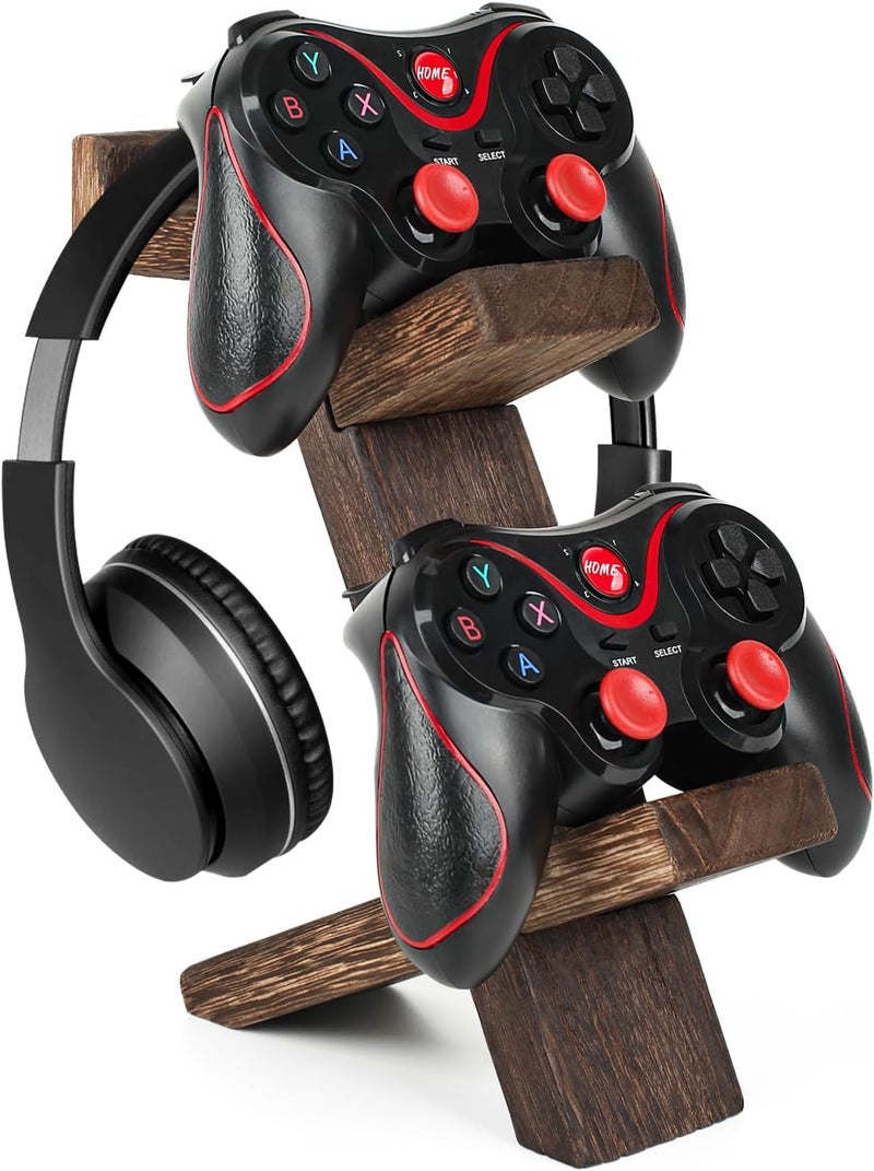 BEARUT Wooden Game Controller Holder Headset Stand 2Tier Universal Controller Gaming PC Accessories Storage Rack Headphone Stand for Xbox Series PS5 PS4 - Image 1