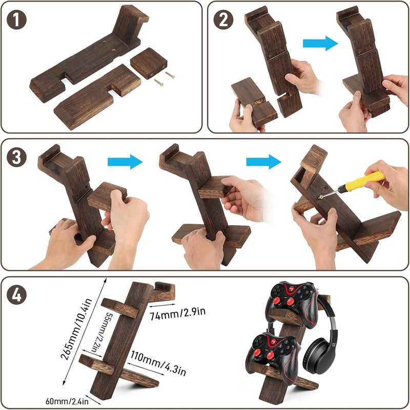 BEARUT Wooden Game Controller Holder Headset Stand 2Tier Universal Controller Gaming PC Accessories Storage Rack Headphone Stand for Xbox Series PS5 PS4 - Image 5