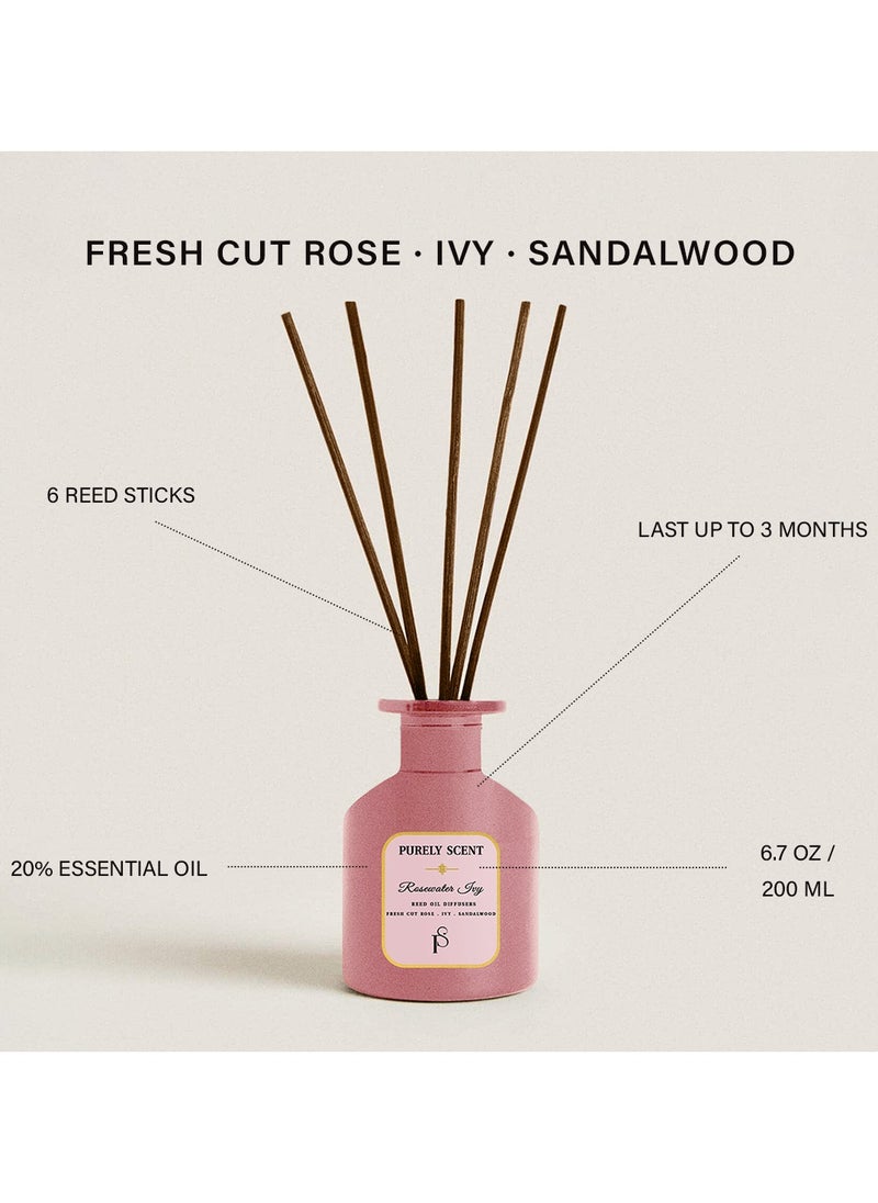 PURELY SCENT Rosewater Ivy Reed Oil Diffuser, 6.7 Fl Oz/200 ML, 6 Reed Sticks, Aromatherapy, Lasts Upto 3 Months, Fragrant Diffuser  - Image 3
