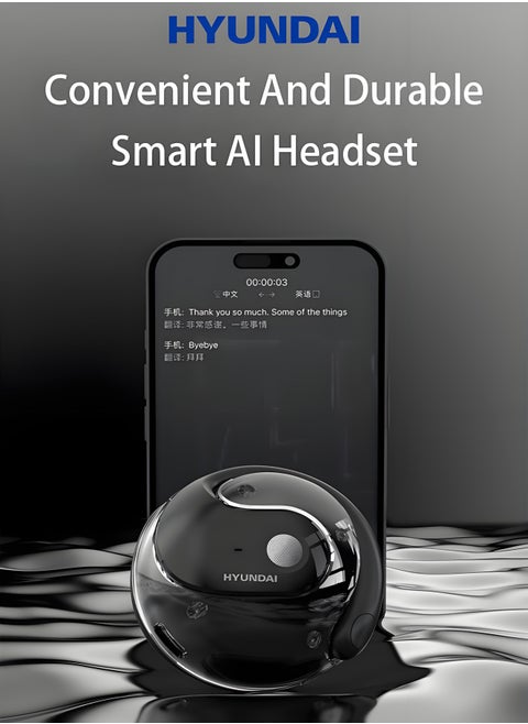 HYUNDAI Smart Real-Time AI Translation Bluetooth Headphones with Recording and Transcription Support