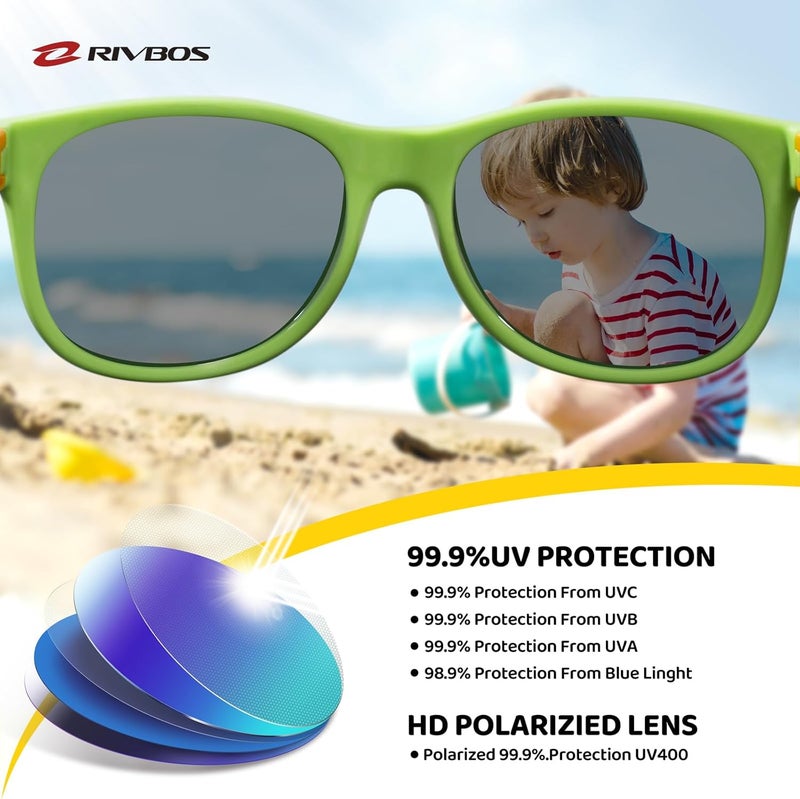 RIVBOS Kids Sunglasses Polarized UV Protection Flexible Rubber Glasses Shades with Strap for Boys Girls RBK004 - Image 3