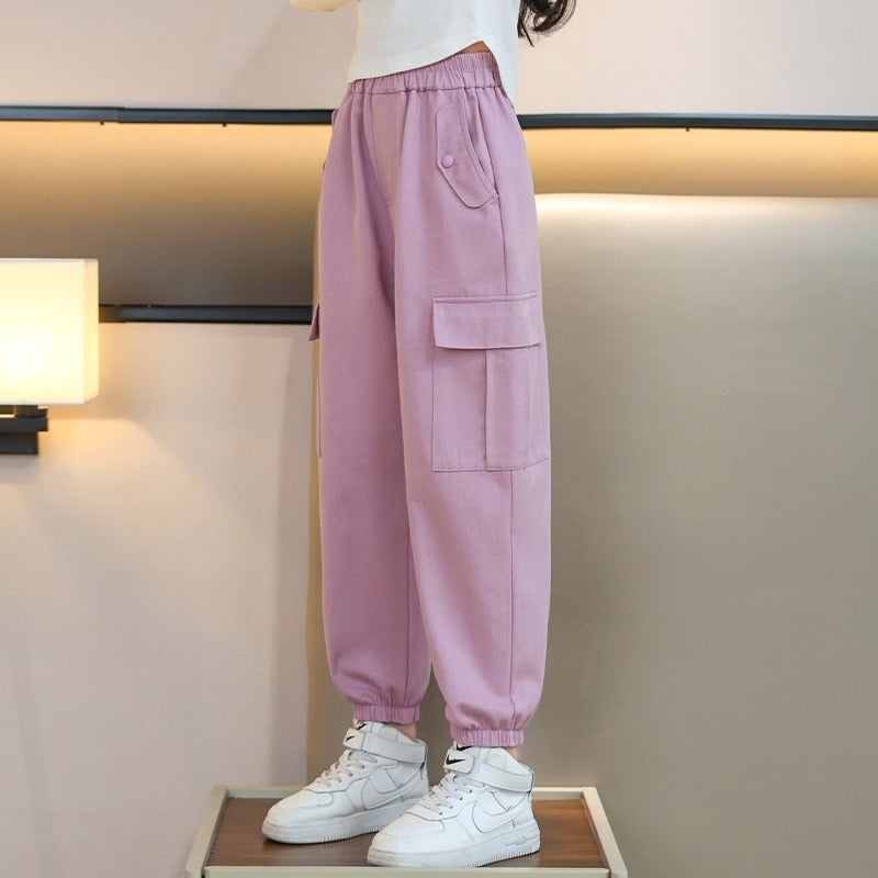 Girls Cargo Pants Spring & Fall K-Style 2023 New Cool Street Pants Casual Pants Fashionable Medium And Large Children'S Pants Trend - Image 1