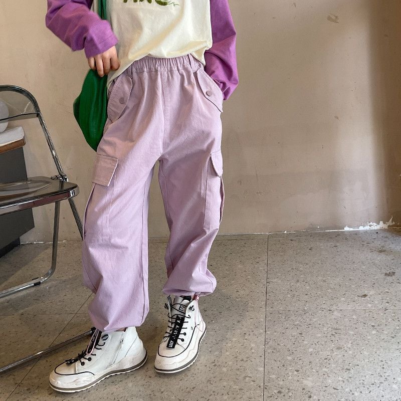 Girls Cargo Pants Spring & Fall K-Style 2023 New Cool Street Pants Casual Pants Fashionable Medium And Large Children'S Pants Trend - Image 4