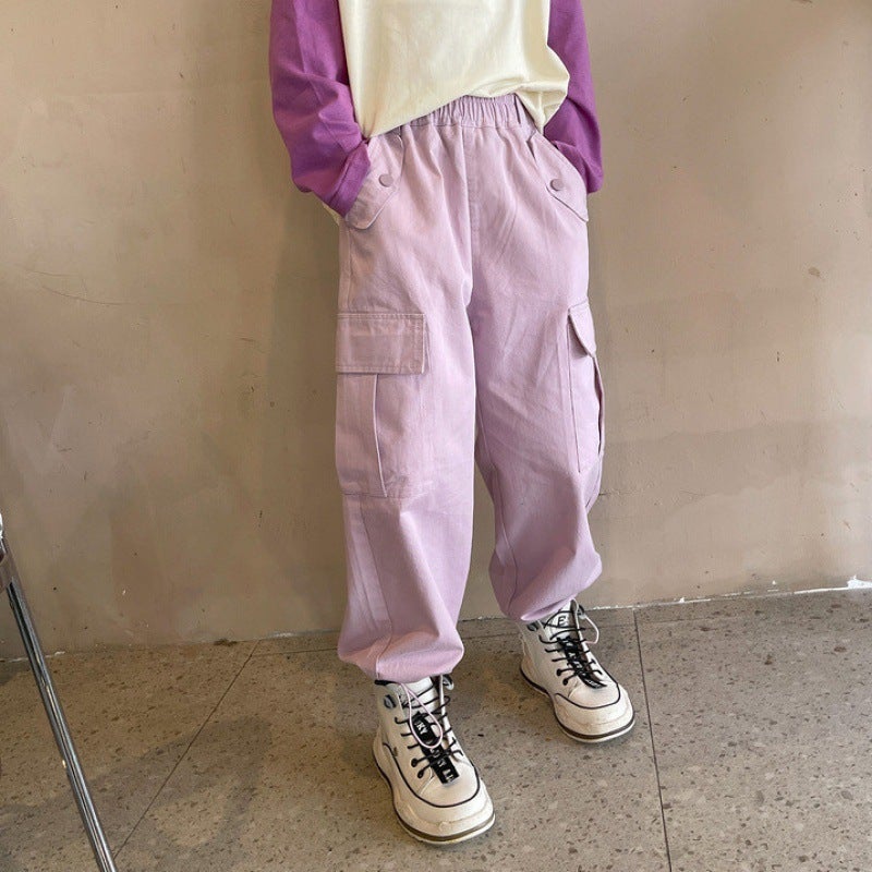 Girls Cargo Pants Spring & Fall K-Style 2023 New Cool Street Pants Casual Pants Fashionable Medium And Large Children'S Pants Trend - Image 2
