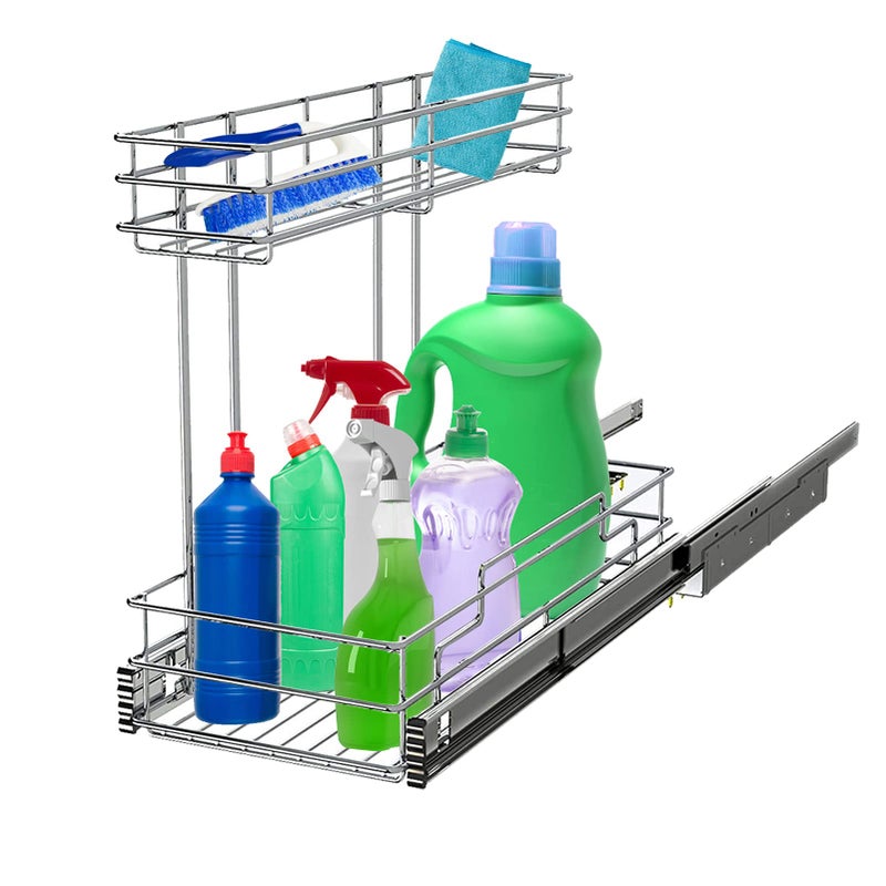 Under Sink Organizer 9W X185DPull Out Cabinet Organizer 2 TierUnder Sink Slide Out Organizer Chrome Plated Under Kitchen Bathroom Sink Organizer Pantry Cabinet Closet Organization Rack 1 Pack