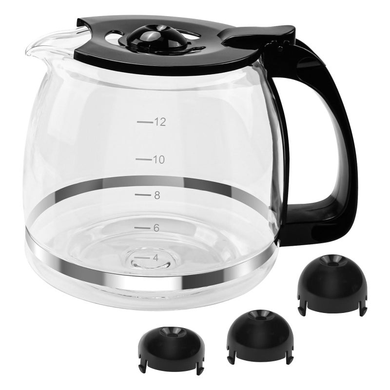 CHAR YONG 12 Cup Coffee Machine Glass Carafe Replacement for Mr. Coffee - With Heads Three Different Heights, Universal Carafe Coffee Maker Pot Accessory Easy Pour Spout and Comfortable Grip Handle,Black - Image 1