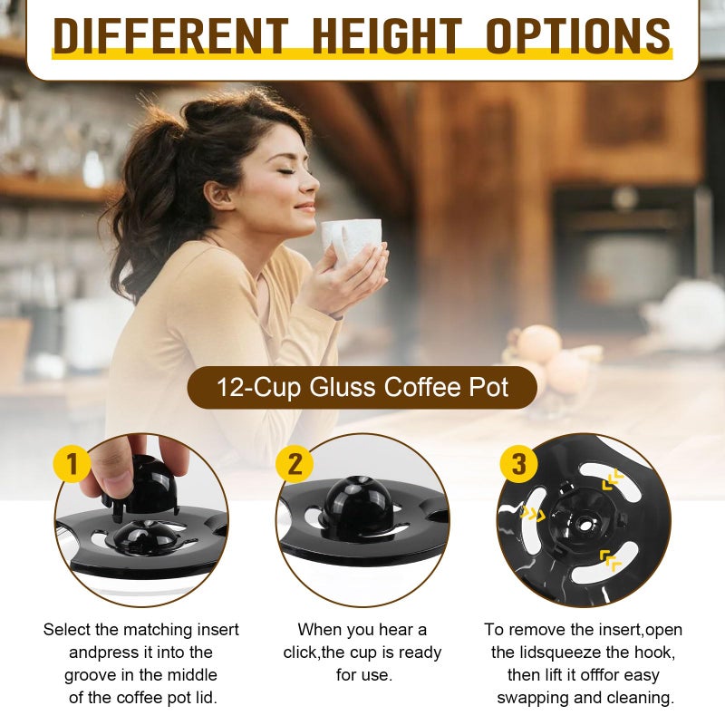 CHAR YONG 12 Cup Coffee Machine Glass Carafe Replacement for Mr. Coffee - With Heads Three Different Heights, Universal Carafe Coffee Maker Pot Accessory Easy Pour Spout and Comfortable Grip Handle,Black - Image 2