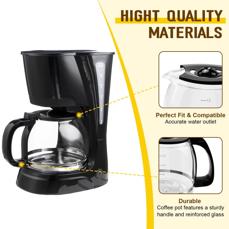 CHAR YONG 12 Cup Coffee Machine Glass Carafe Replacement for Mr. Coffee - With Heads Three Different Heights, Universal Carafe Coffee Maker Pot Accessory Easy Pour Spout and Comfortable Grip Handle,Black - Image 3