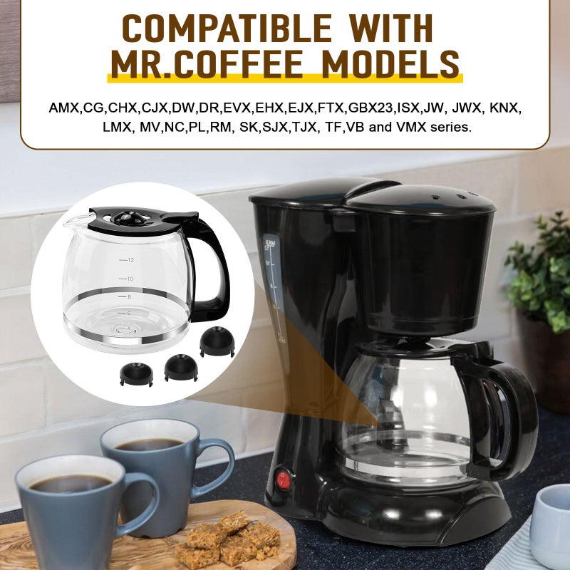 CHAR YONG 12 Cup Coffee Machine Glass Carafe Replacement for Mr. Coffee - With Heads Three Different Heights, Universal Carafe Coffee Maker Pot Accessory Easy Pour Spout and Comfortable Grip Handle,Black - Image 5