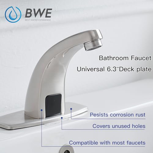 BWE 6.3 Inch Sink Hole Cover Bathroom Vessel Vanity Sink Faucet Rectangle Cover Deck Plate for 1 Or 3 Hole Escutcheon Brushed Nickel - Image 3