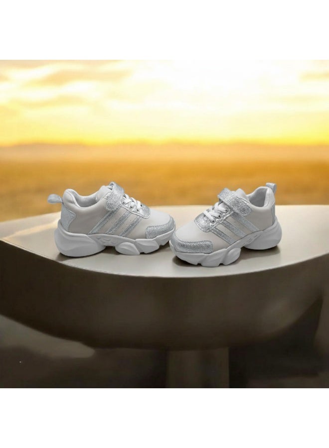 Kids Silver Chunky Sneakers – Velcro Fashion Trainers Running Shoes - Image 2