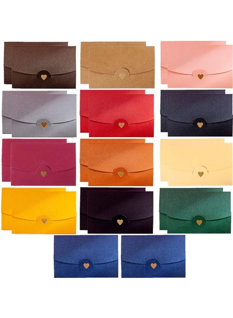 XiuWoo Mini Envelopes, 26 Pieces Gift Card Multi Color Envelope, with Heart Clasp, for Invitations, Postcard,Wedding, DIY Cards, Valentine's Day (13 Models) - Image 1