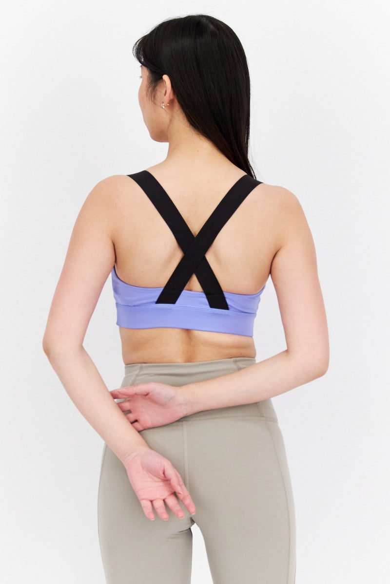 PUMA Women Lightly Padded Brand Logo Sports Bra, Purple - Image 3