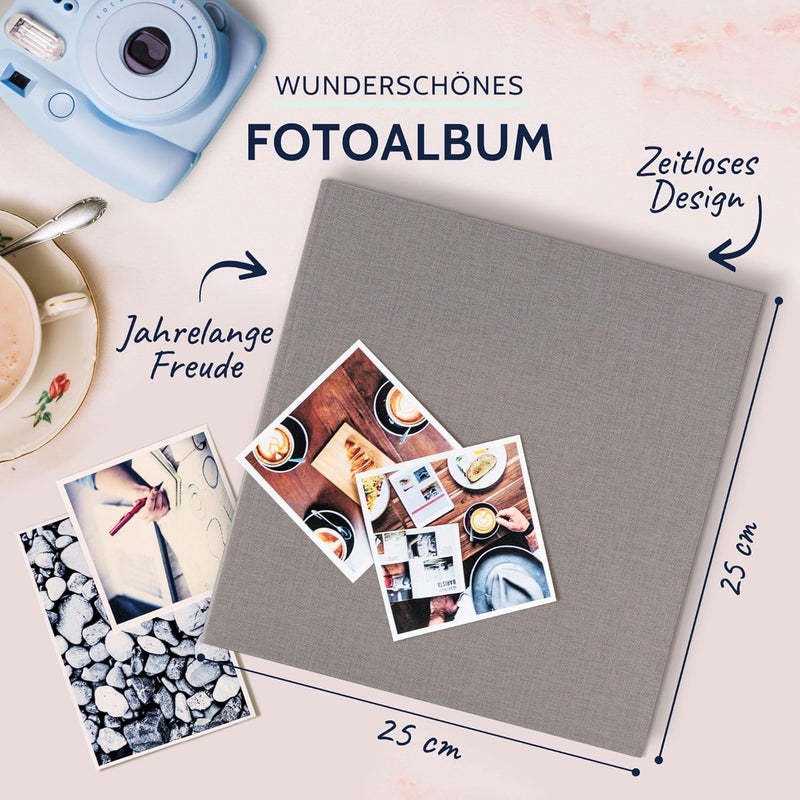 Goldbuch Summertime Trend 2 24606 Photo Album with 60 White Pages with Glassine Dividers, Memory Album with Linen Cover, Photo Album for Gluing, Grey, 25 x 25 cm - Image 2