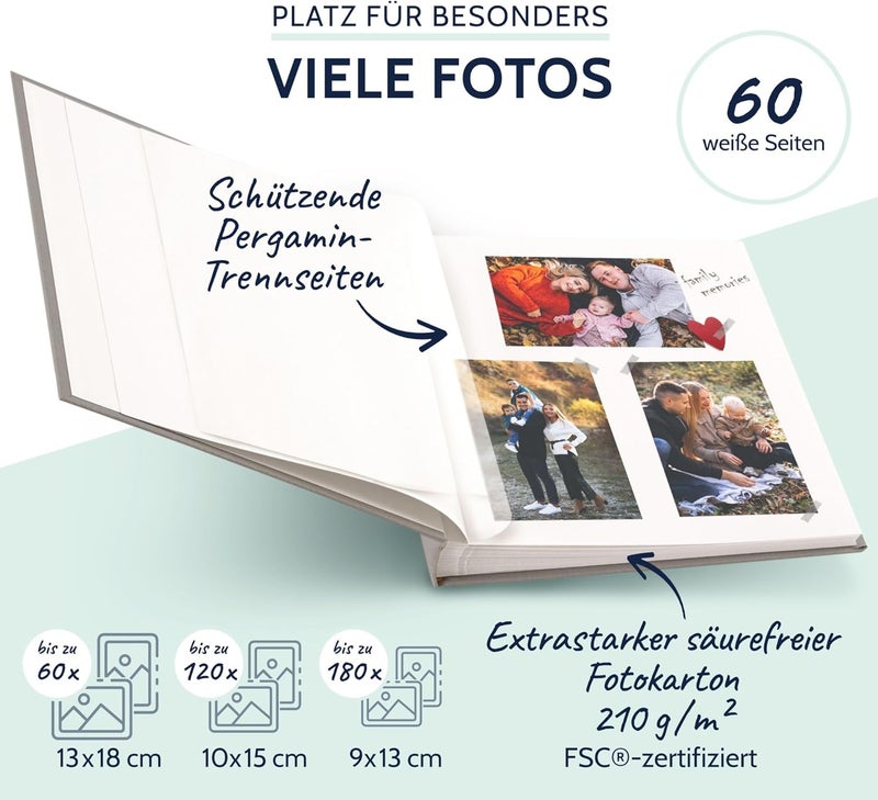 Goldbuch Summertime Trend 2 24606 Photo Album with 60 White Pages with Glassine Dividers, Memory Album with Linen Cover, Photo Album for Gluing, Grey, 25 x 25 cm - Image 4