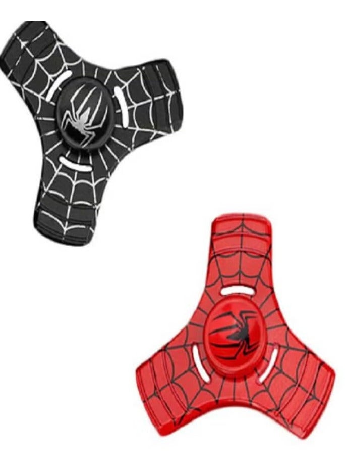 2Pcs Spider-Man Tri-Head Spinner, Alloy Metal Hand Spinner for Anxiety and Stress (Red - Black) - Image 1