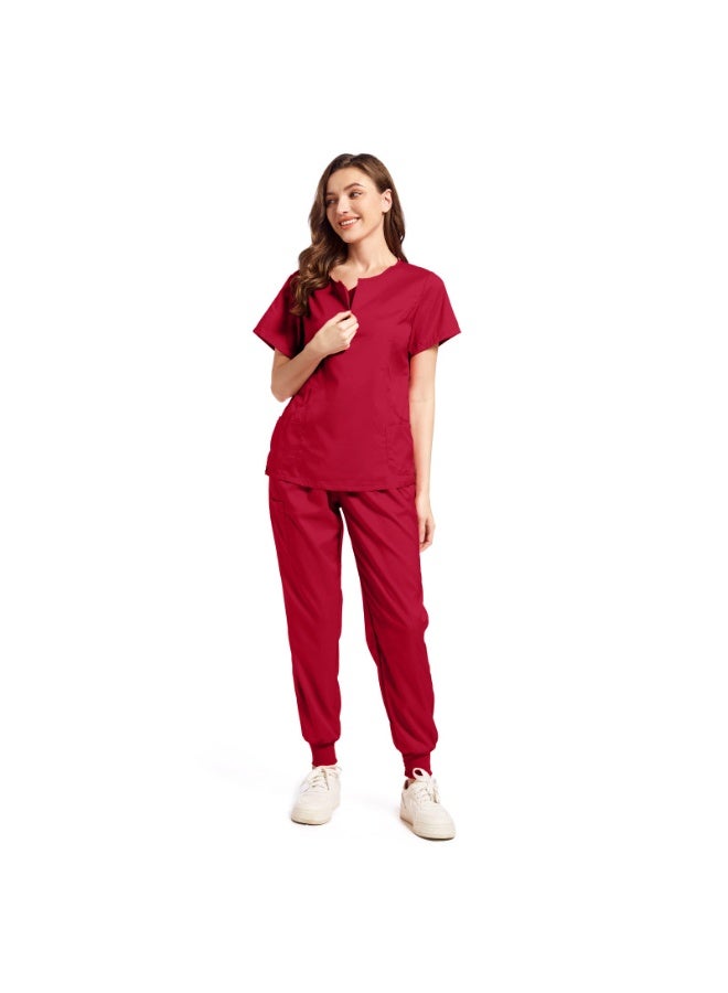NIBEMINENT Doctor and Nurse Medical Uniforms Casual Short-sleeved Zipper-neck Jogger Pants Set Pet Hospital Pharmacy Work Uniform - Image 1