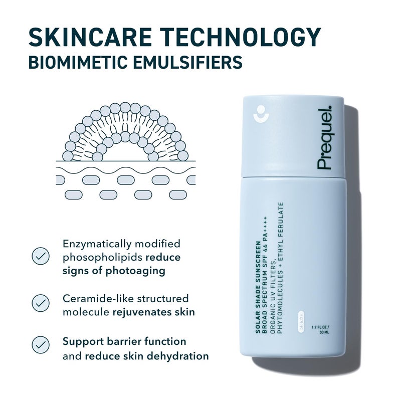 Prequel Skin Solar Shade - Moisturizing Face Sunscreen SPF 46 PA++++ Broad Spectrum UV Protection. Hydrating Sunblock for Dry Skin. Lightweight Travel Size Sun Protection, 1.7oz - Image 4