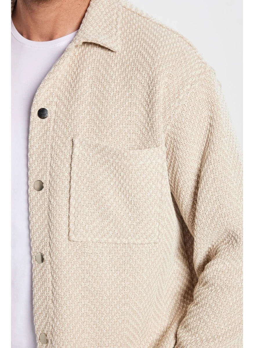 Tudors Men's Relax Fit Casual Cut Knitted Double Pocket Snap Button Dobby Shirt