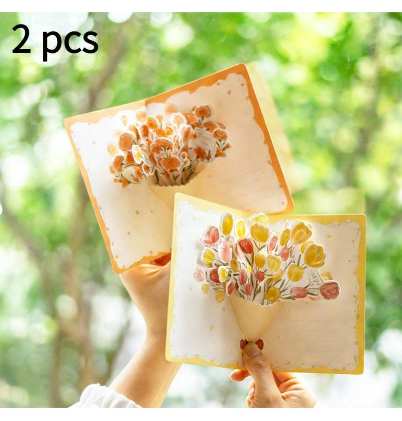 2pcs Pop Up 3D Rose Bouquet Greeting Cards Assorted With Envelopes And Stickers - Image 2