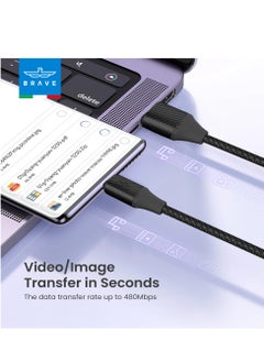 Brave Braided Fast Charging Data Cable USB-A to Type C 3A – Durable Nylon-Braided Charger Cord for Quick Charging & High-Speed Data Transfer, Compatible with Samsung Galaxy, Google Pixel, Huawei, MacBook, Nintendo Switch, and More Devices (1M Black)  - Image 5
