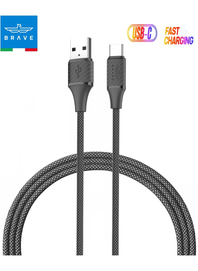بريف كابل شحن سريع USB-A إلى USB-C بطول 1 متر نايلون مجدول تايب سي بسرعة نقل بيانات 480 ميجابت في الثانية مزامنة بيانات عالية السرعة تصميم متين مقاوم للتشابك متوافق مع سامسونج جالكسي S25/S24/S23، آيفون سلسلة 15/16/17، جوجل بكسل 7/8/9، آيباد، ماك بوك، هواوي، شاومي وجميع أجهزة USB-C – أسود - Image 1