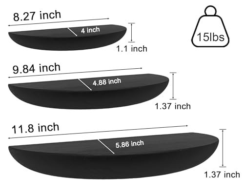 QsQueen Solid Wood Half Round Floating Wall Shelves | Elegant Floating Shelves, Elevate Your Space. Perfect for Living Rooms, Bathrooms, Bedrooms, Offices, Children's Rooms Black - Image 3