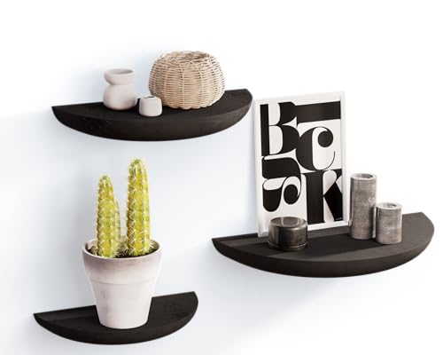 QsQueen Solid Wood Half Round Floating Wall Shelves | Elegant Floating Shelves, Elevate Your Space. Perfect for Living Rooms, Bathrooms, Bedrooms, Offices, Children's Rooms Black - Image 1
