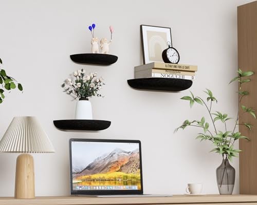 QsQueen Solid Wood Half Round Floating Wall Shelves | Elegant Floating Shelves, Elevate Your Space. Perfect for Living Rooms, Bathrooms, Bedrooms, Offices, Children's Rooms Black - Image 4