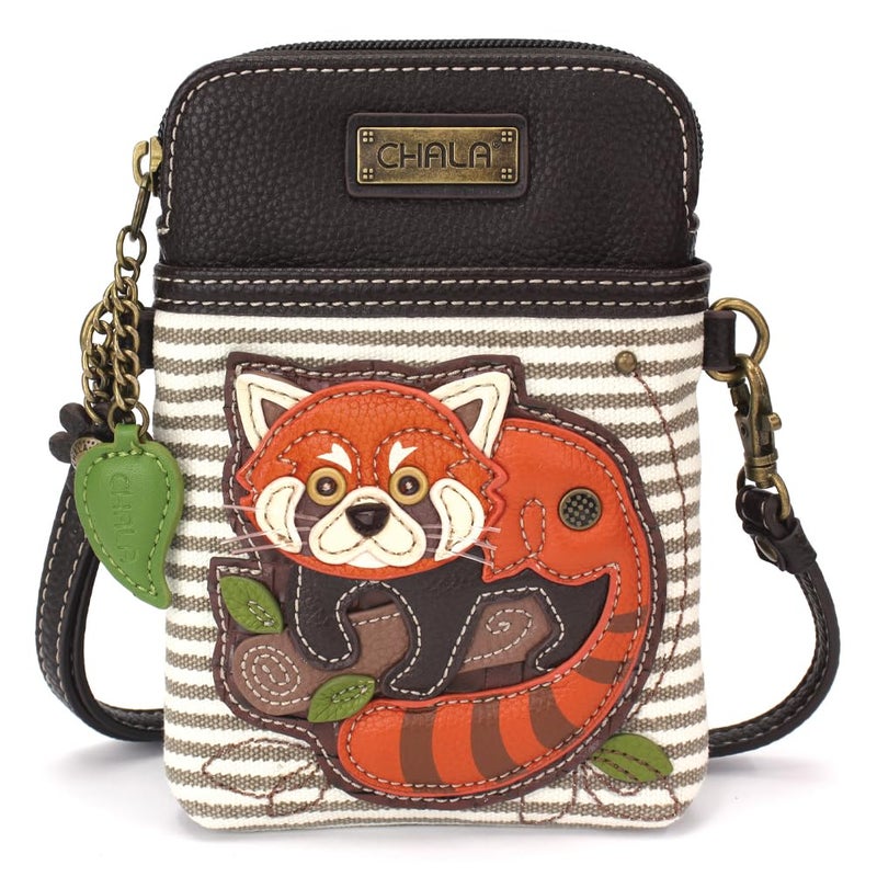 CHALA Wilderness Animal Collection Cell Phone Crossbody Purse-Women PU Leather/Canvas Multicolor Handbag with Adjustable Strap - Red Panda - gray stripe - Image 5