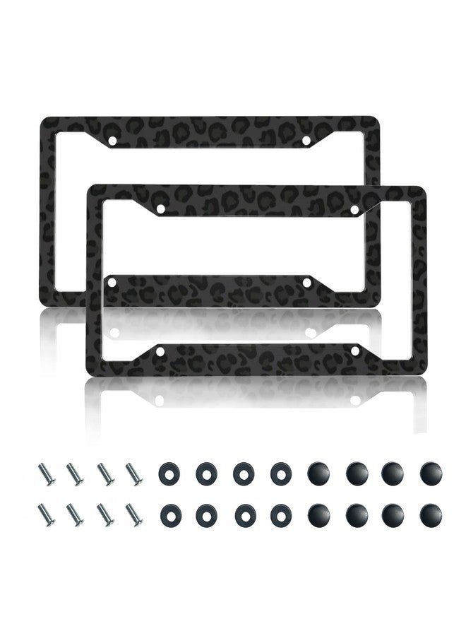 CTVSLFU License Plate Frame 2 Pack Aluminum Metal Rust-Proof Front & Rear Car Tag Holder with 4 Holes, Universal Car Accessories with Screws for Men & Women - 001 Black Leopard - Image 1