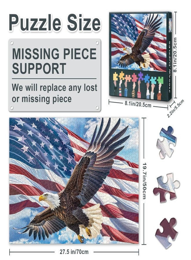Rebotipy US American Flag Puzzles A Majestic Bald Eagle is Soaring in The Sky Picture Puzzle Power and Freedom Paintings Puzzles Modern Adults Jigsaw Puzzle 1000 Pieces Bald Eagle - Image 4