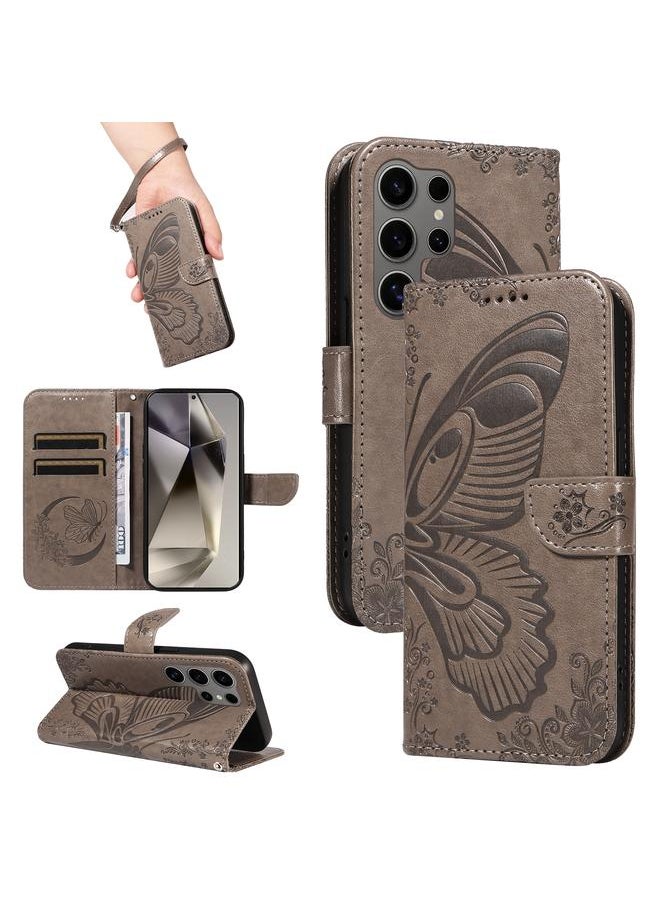 erorex - For Samsung Galaxy S25 Ultra 5G Swallowtail Butterfly Embossed Leather Phone Case(Grey) - Image 1
