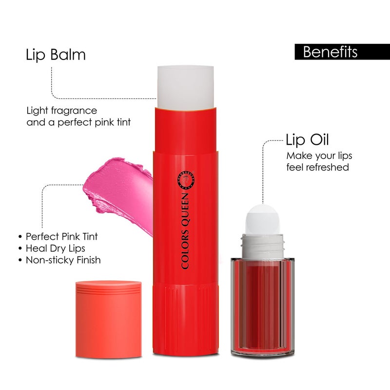 COLORS QUEEN Colors Queen Magic Color 2 in 1 Lip Balm Oil Strawberry 45g Nourishing Moisturizing for Dry and Chapped Lips Tinted for Women Enriched With Shea Butter Vitamin E - Image 2