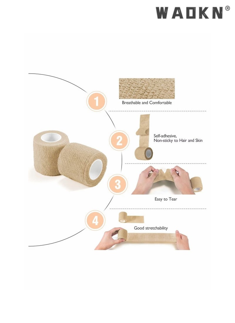 12 Pack Self Adhesive Bandage Self Adherent Cohesive Wrap Bandages Non-woven Tattoo Camouflage Elastic Bandage 5 Centimeter5X 4.5 Meter All Sports Wrap Tape Breathable Wound Tape