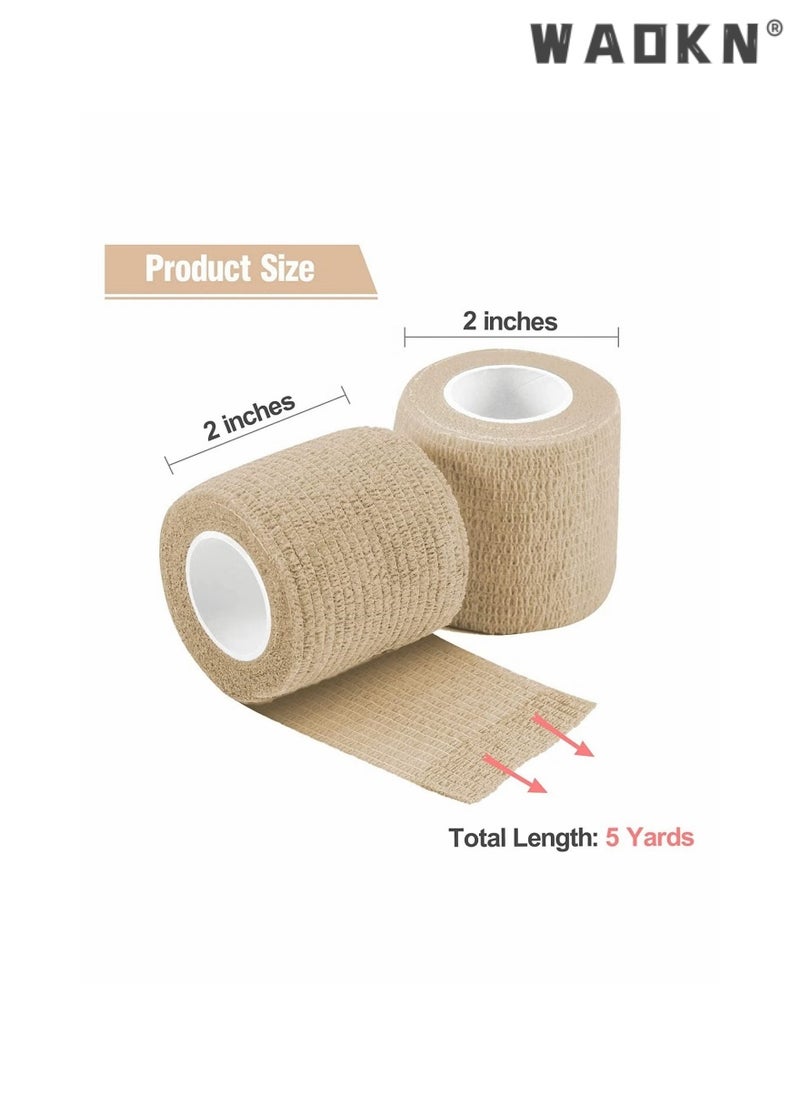 12 Pack Self Adhesive Bandage Self Adherent Cohesive Wrap Bandages Non-woven Tattoo Camouflage Elastic Bandage 5 Centimeter5X 4.5 Meter All Sports Wrap Tape Breathable Wound Tape