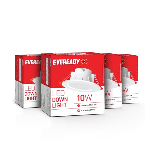 Eveready Aluminium 10W LED Downlight, Round Shape, Cool Day White, 80 Lm/W Efficiency, 4KV Surge Protection, 810 Lumens, 75Mm Cut Size, Lightweight, Integrated Driver, Junction Box Fit, Pack of 4 - Image 1