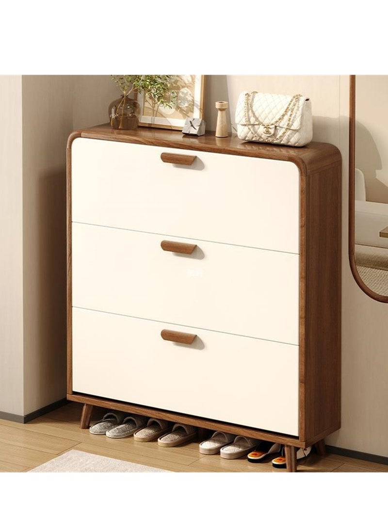 Generic Tipping Bucket Shoe Cabinet-Slim Wooden Storage Cabinet with 3 Flip Drawers and Solid Wood Legs, Entryway Narrow Shoe Organizer for Home Hallway Bedroom Living Room Space Saving (White)  - Image 1