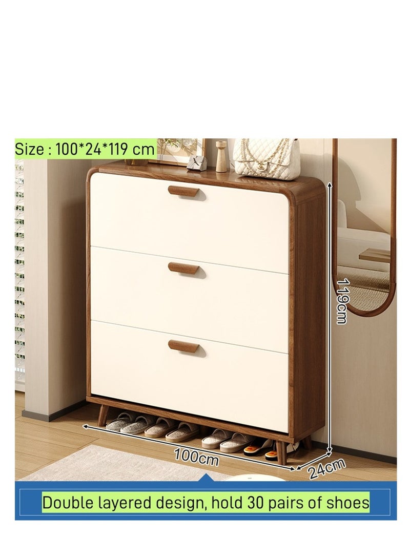 Generic Tipping Bucket Shoe Cabinet-Slim Wooden Storage Cabinet with 3 Flip Drawers and Solid Wood Legs, Entryway Narrow Shoe Organizer for Home Hallway Bedroom Living Room Space Saving (White)  - Image 2