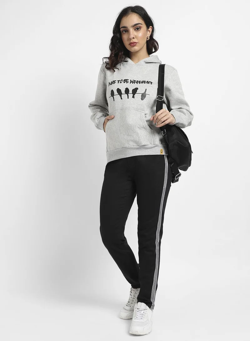 Campus Sutra Dare To Different Hoodie With Ribbed Hem