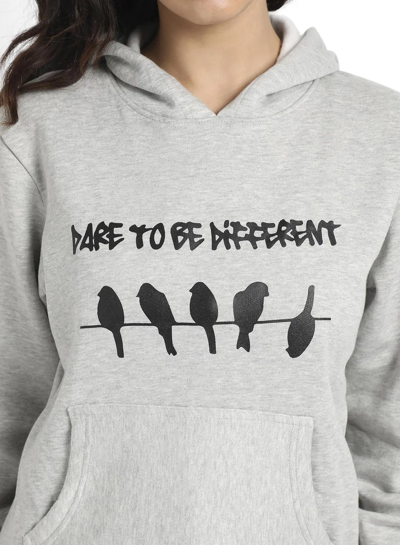 Campus Sutra Dare To Different Hoodie With Ribbed Hem
