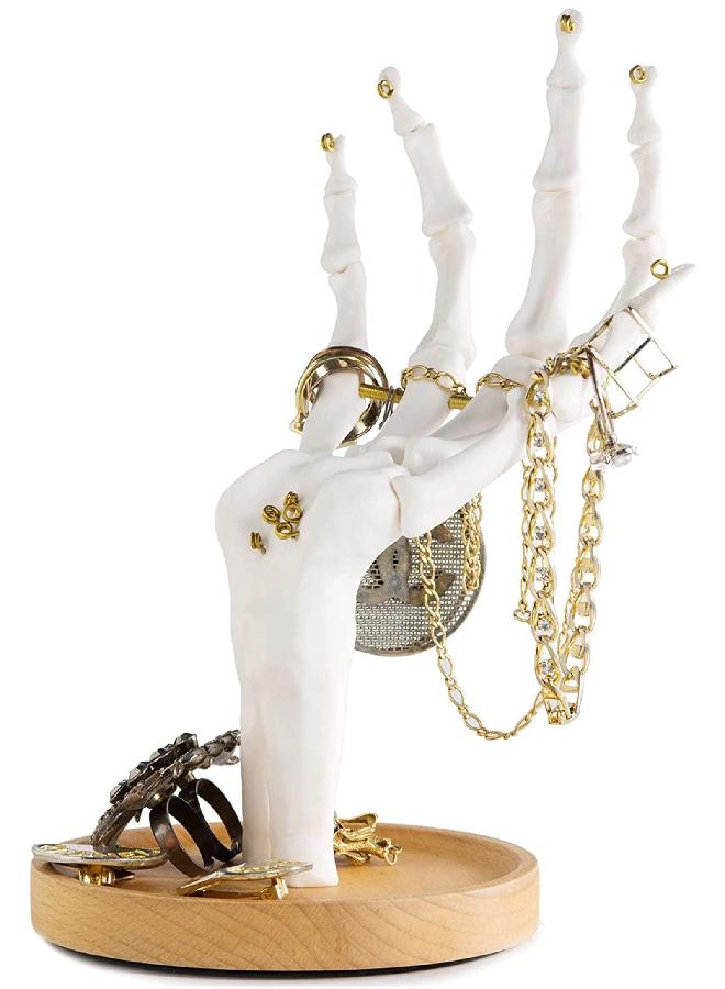 Suck UK Suck UK Skeleton Hand Ring Holder & Jewelry Stand Earring Organizer & Necklace Holder For Gothic Decor Halloween Decorations & Bedroom Accessories Bracelet Holder & Organizer White - Image 1