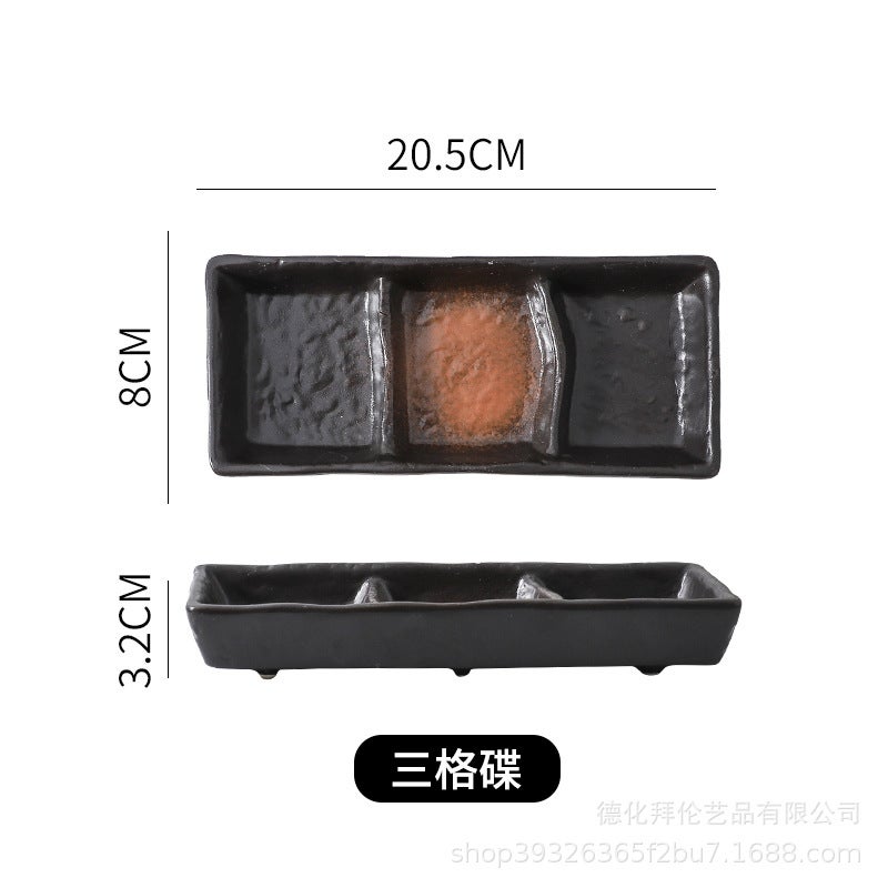 Japanese-style ceramic three-grid dish sauce dish snack dish dish rectangular sushi dish restaurant special factory wholesale Twilight Three-Grid Disc