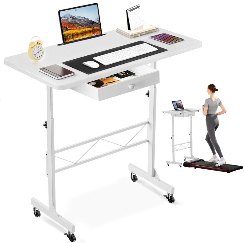 COMHOMA Small Standing Desk Adjustable Height Small Computer Desk Mobile Portable Rolling Laptop Table with Wheels 32" Computer Workstation Sit Stand Desks Portable Standing Table Treadmill desks - Image 1