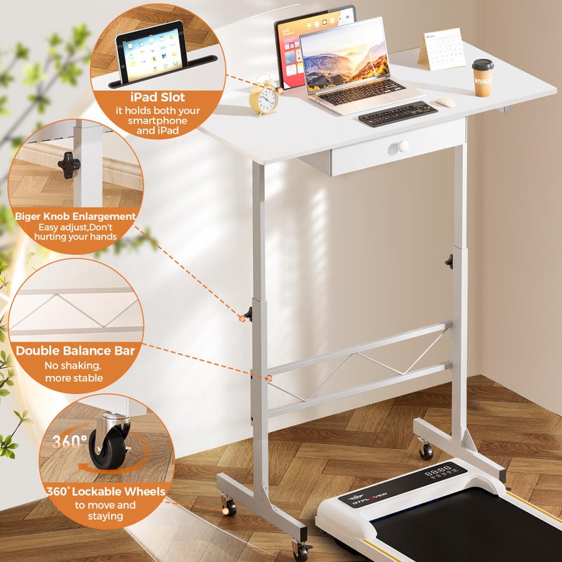 COMHOMA Small Standing Desk Adjustable Height Small Computer Desk Mobile Portable Rolling Laptop Table with Wheels 32" Computer Workstation Sit Stand Desks Portable Standing Table Treadmill desks - Image 4