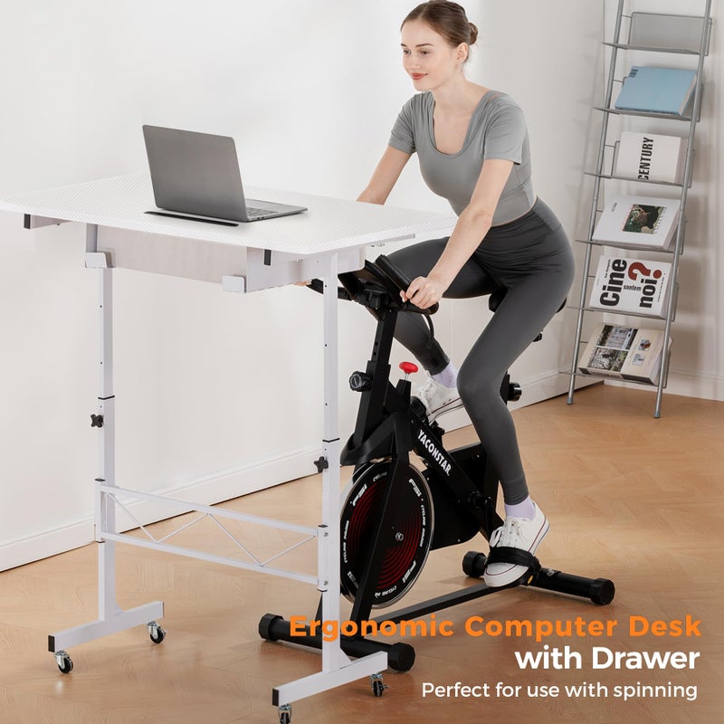 COMHOMA Small Standing Desk Adjustable Height Small Computer Desk Mobile Portable Rolling Laptop Table with Wheels 32" Computer Workstation Sit Stand Desks Portable Standing Table Treadmill desks - Image 5